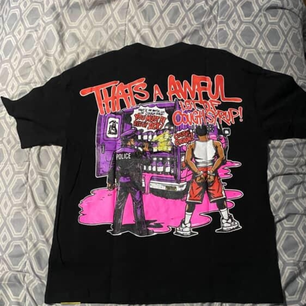 Graphic Black Awful Lot Of Cough Syrup T-Shirt with Colorful Print